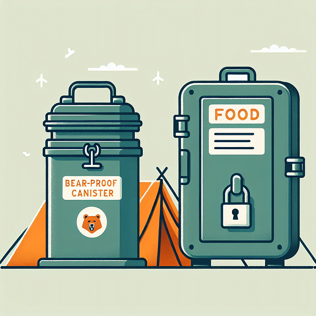 bear canister and food locker at campsite