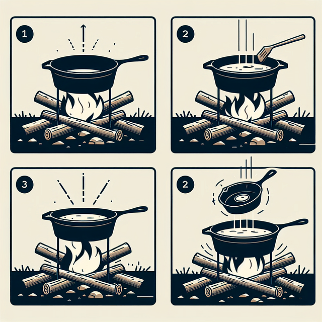 preheating cast iron on campfire