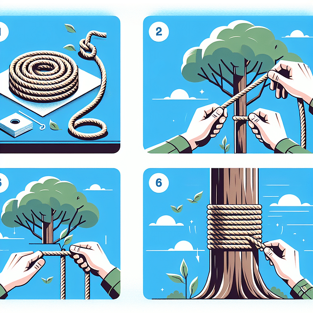 tying rope to tree trunk