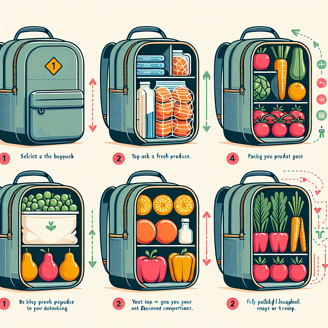 backpack packing strategy with fresh produce