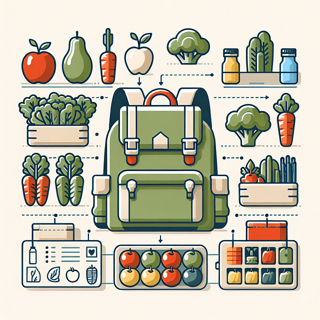 backpack organization with fresh produce