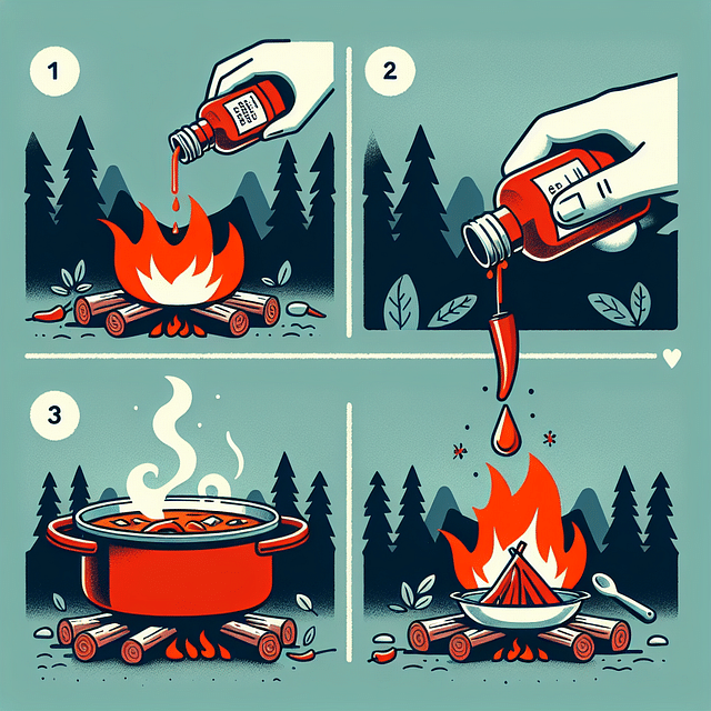 drizzling chili oil on camping food