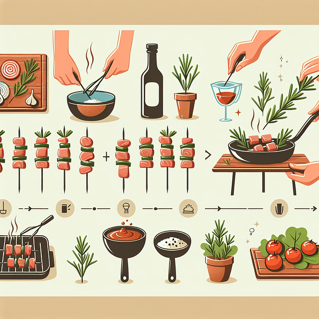 grilled skewers with rosemary sprigs