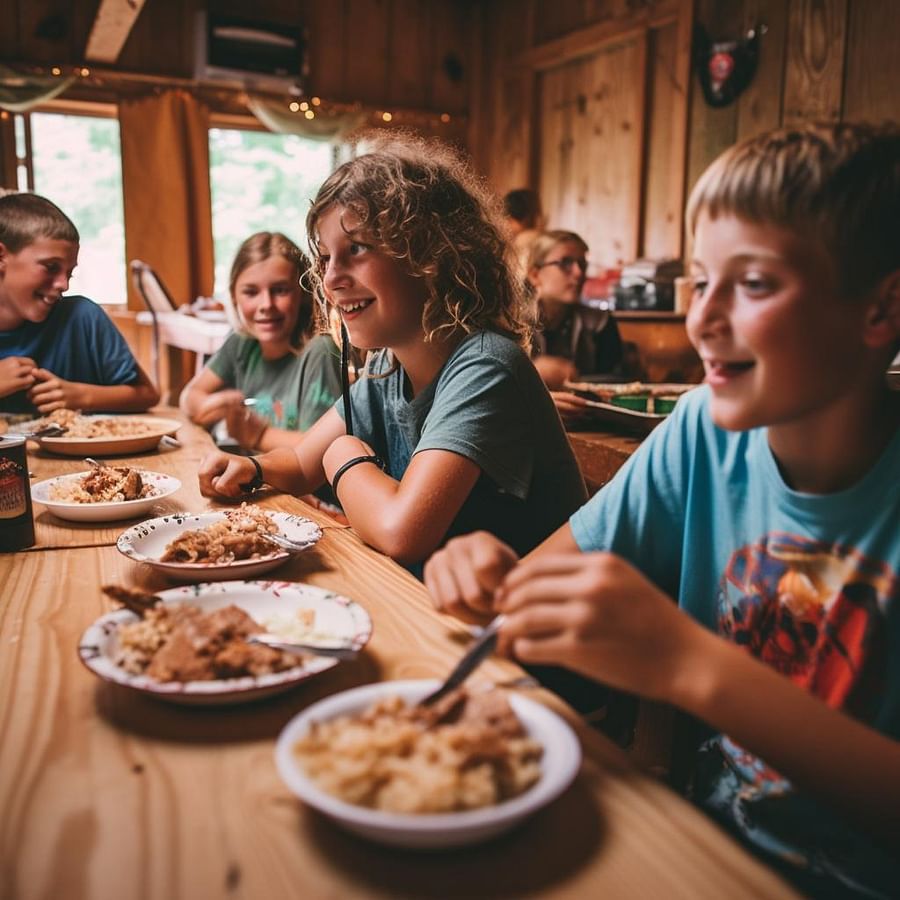 Campers enjoying a delicious gluten-free meal together