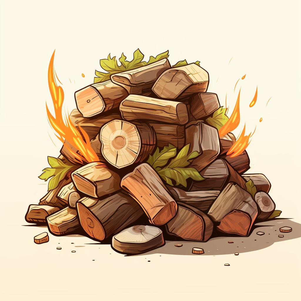 Piles of tinder, kindling, and fuel wood