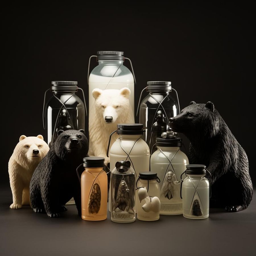 A selection of bear resistant containers in various sizes and materials