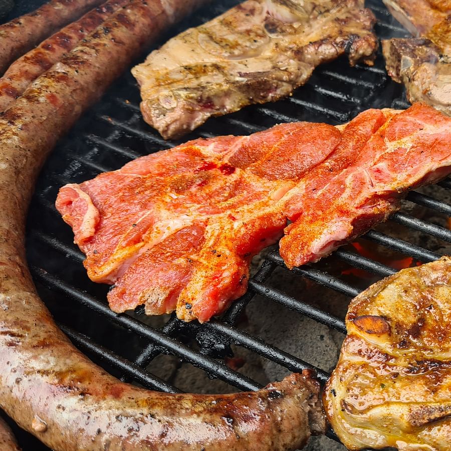 Delicious camping meal served outdoors