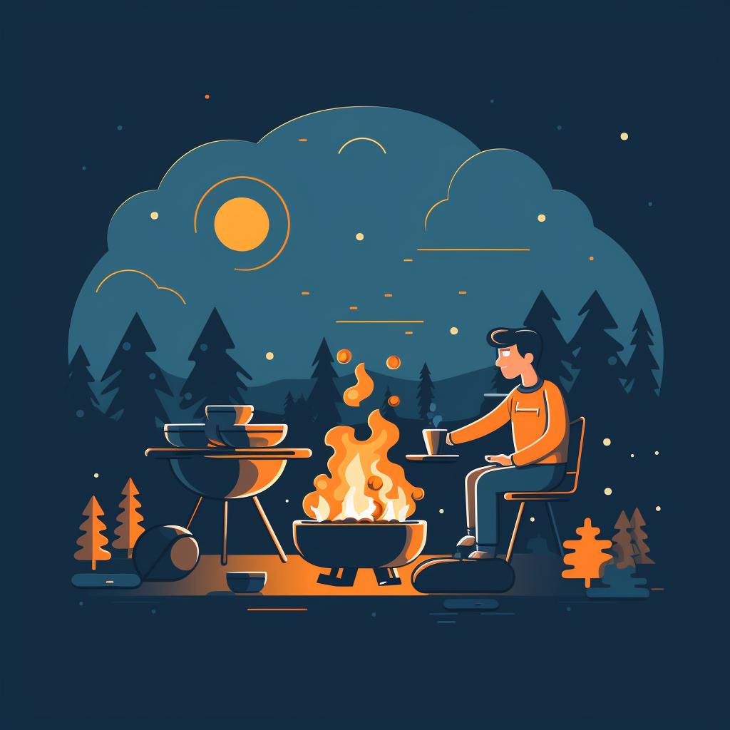 A person grilling vegetables on a campfire.